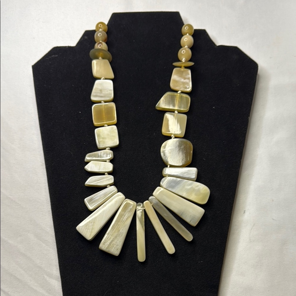 Cream Geometric Statement Necklace with Tribal Design